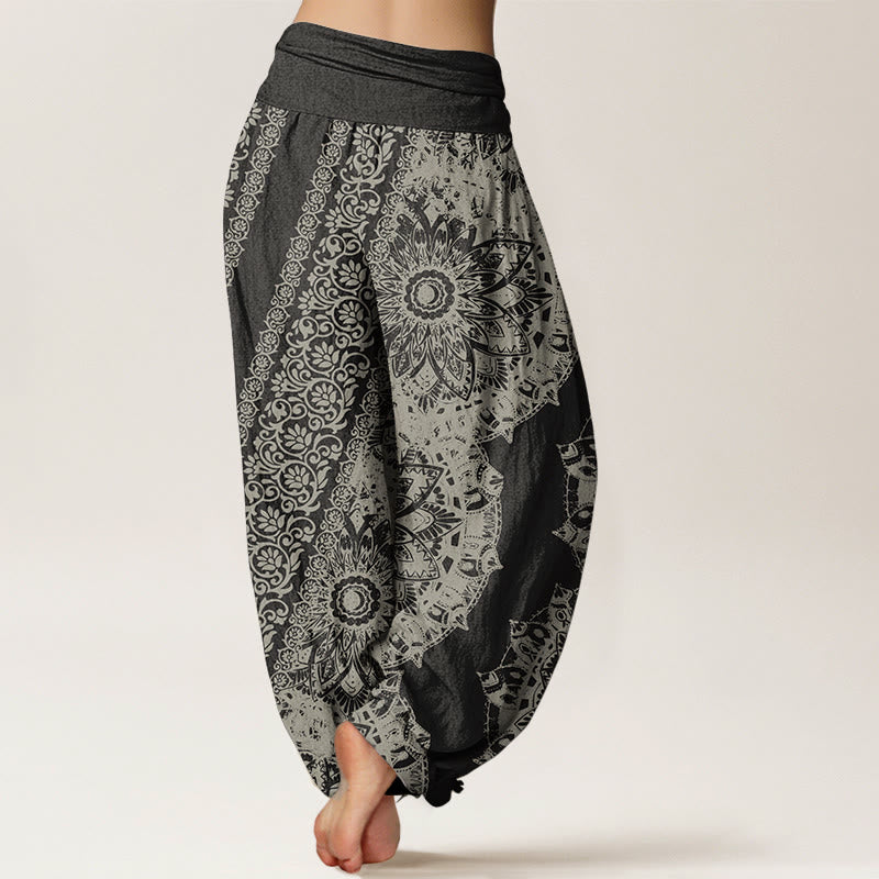 Buddha Stones Pure Cotton Mandala Pattern Parallel Flowers Women's Elastic Waist Harem Pants - image 1