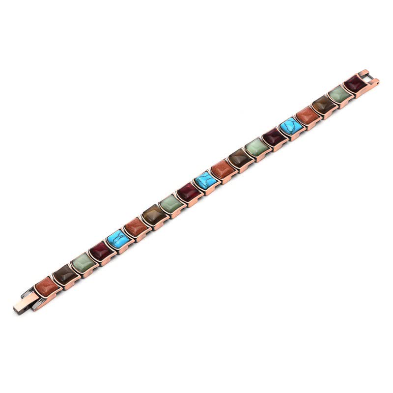 Buddha Stones Vintage Copper Inlaid Turquoise Balance Magnetic Bracelet - image 4