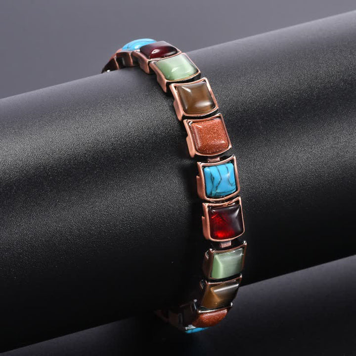 Buddha Stones Vintage Copper Inlaid Turquoise Balance Magnetic Bracelet - image 2