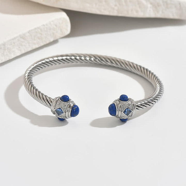 Buddha Stones Stainless Steel Spiral Energy Two Tone Cuff Bracelet - Silver (Blue Gem Accent) - image 12