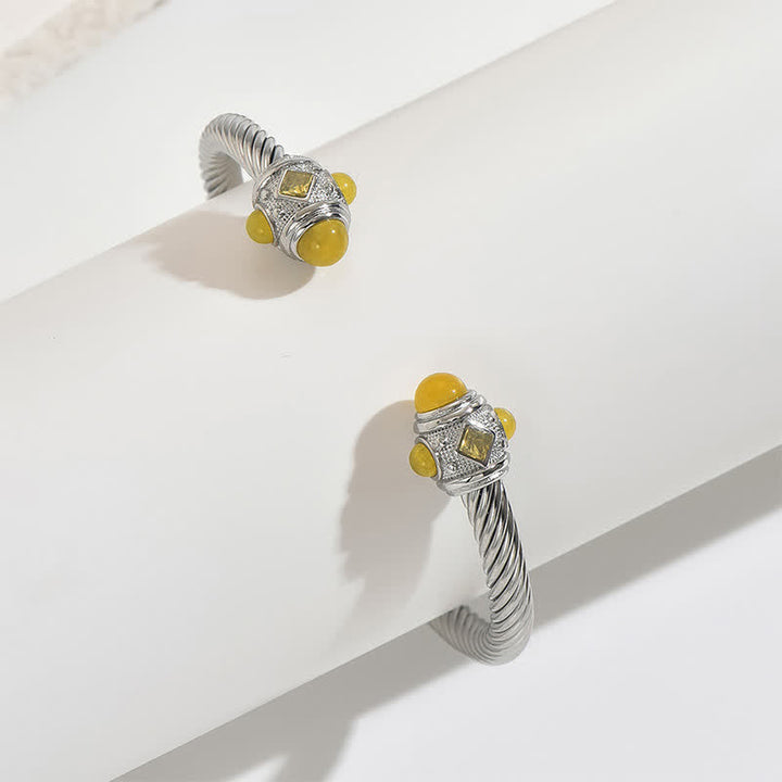Buddha Stones Stainless Steel Spiral Energy Two Tone Cuff Bracelet - Silver (Yellow Gem Accent) - image 13