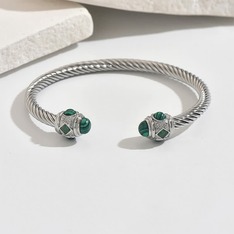Buddha Stones Stainless Steel Spiral Energy Two Tone Cuff Bracelet - Silver (Green Gem Accent) - image 10