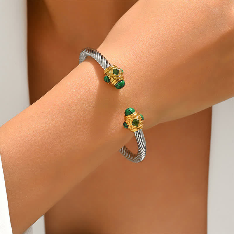 Buddha Stones Stainless Steel Spiral Energy Two Tone Cuff Bracelet - image 2
