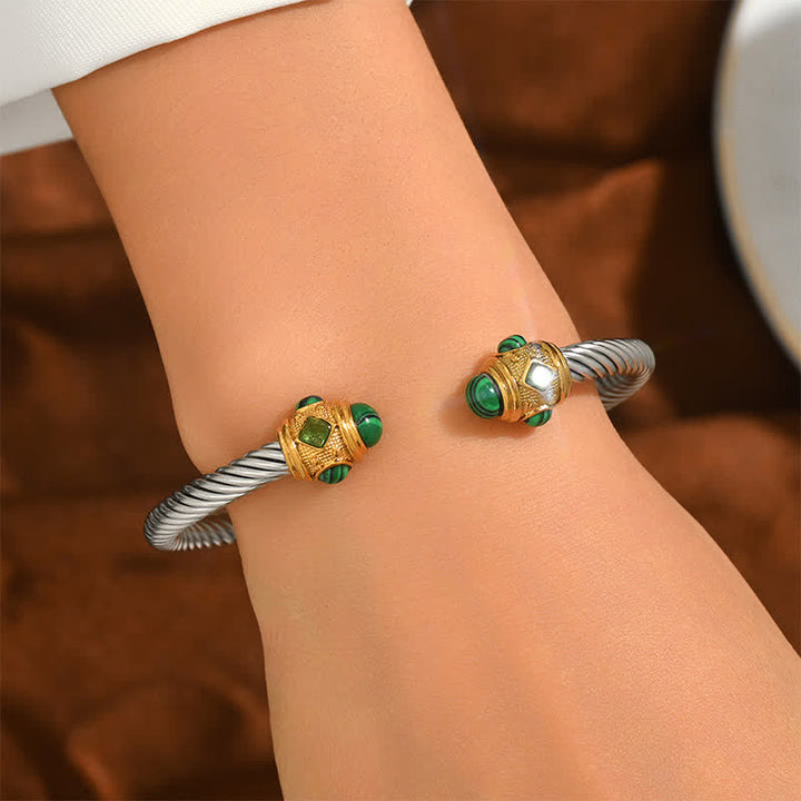 Buddha Stones Stainless Steel Spiral Energy Two Tone Cuff Bracelet - image 1