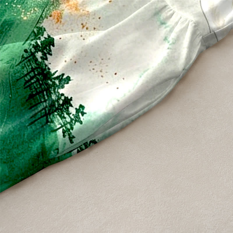 Buddha Stones Summer Casual Ink Landscape Cranes Pattern Women's Summer Sleeveless Midi Dress With Pockets - image 2