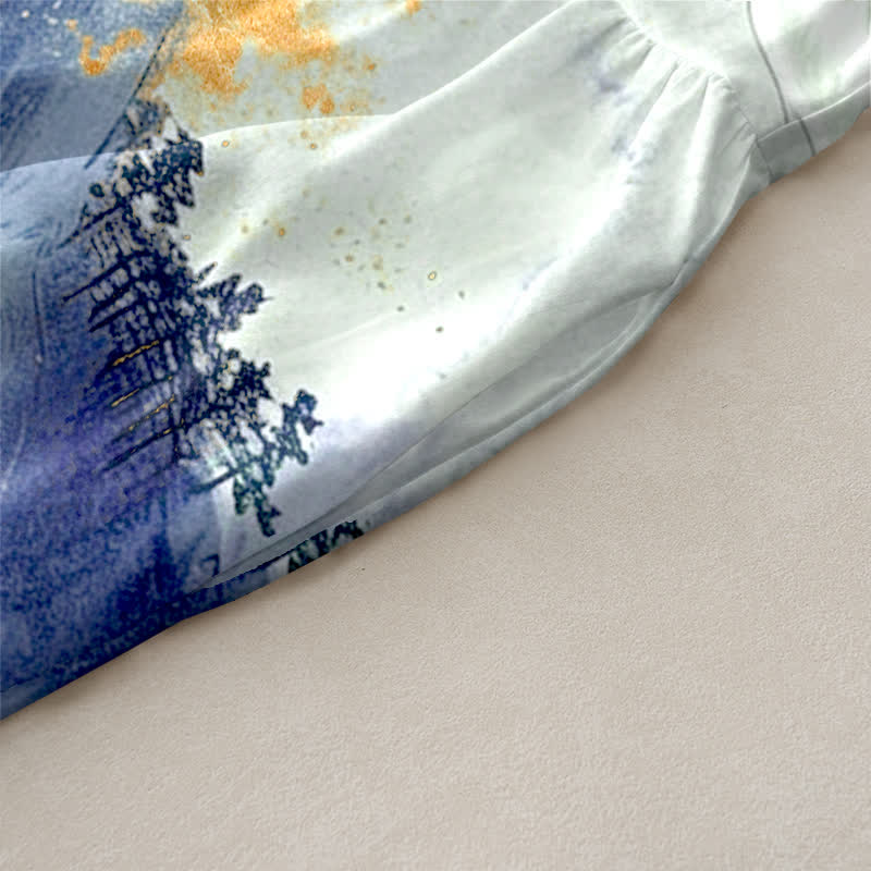 Buddha Stones Summer Casual Ink Landscape Cranes Pattern Women's Summer Sleeveless Midi Dress With Pockets - image 6