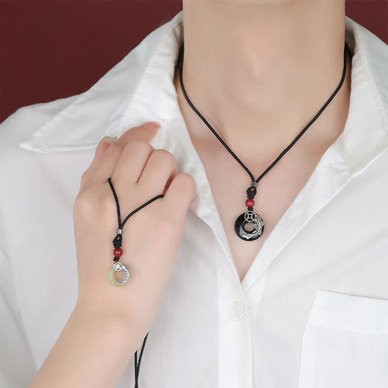Buddha Stones Jade Koi Fish Success Braided Circular Chinese Style Necklace - image 3