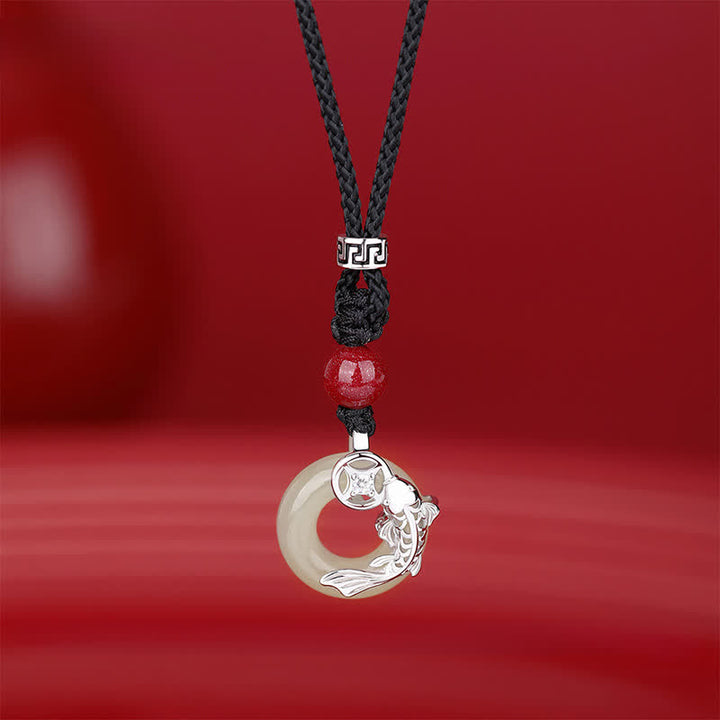 Buddha Stones Jade Koi Fish Success Braided Circular Chinese Style Necklace - Hetian Jade(Prosperity♥Luck) - silver(Purity ♥ Intuition) - image 11