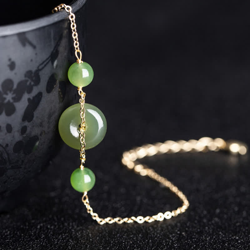 Buddha Stones Hetian Jade Peace Buckle Harmony Minimalist Round Chain Bracelet - image 7