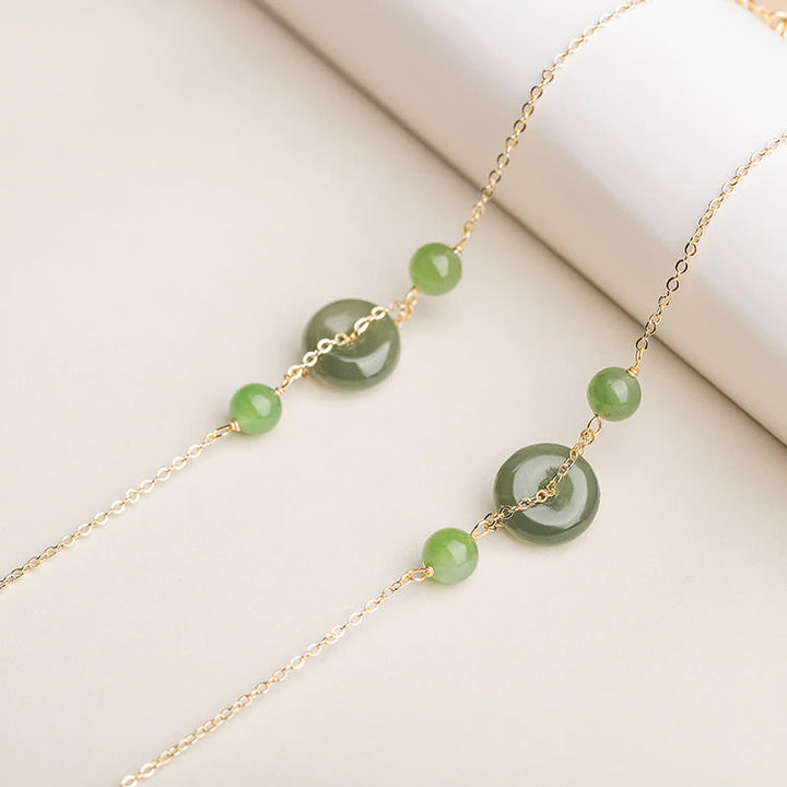 Buddha Stones Hetian Jade Peace Buckle Harmony Minimalist Round Chain Bracelet - image 3