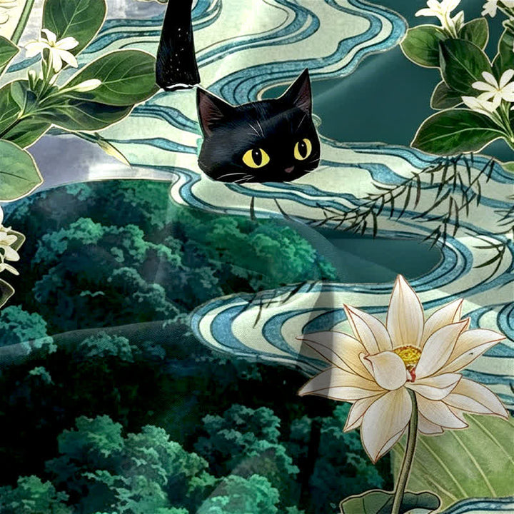 Buddha Stones Summer Casual Lotus Black Cat Pattern Women's Summer Sleeveless Midi Dress With Pockets - image 3