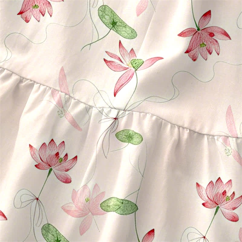 Buddha Stones Summer Casual Lotus Leaves Pattern Women's Summer Sleeveless Midi Dress With Pockets - image 1