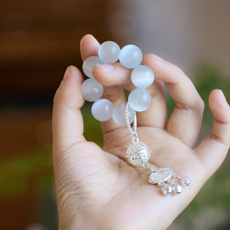 Buddha Stones White Cat's Eye Bell Ruyi Luck Tactile Meditation Beads Decorations - image 1