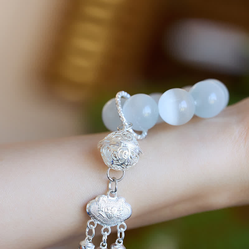 Buddha Stones White Cat's Eye Bell Ruyi Luck Tactile Meditation Beads Decorations - image 5