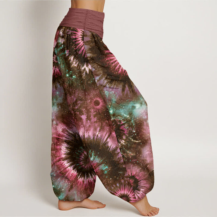 Buddha Stones Pure Cotton Cosmic Spiral Pattern Women's Elastic Waist Harem Pants - image 7
