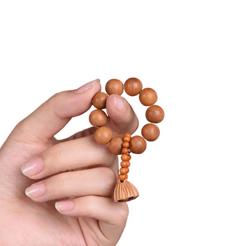 Buddha Stones Peach Wood Lotus Pod Grounding Hand-Polished Tactile Meditation Beads Decorations - image 3