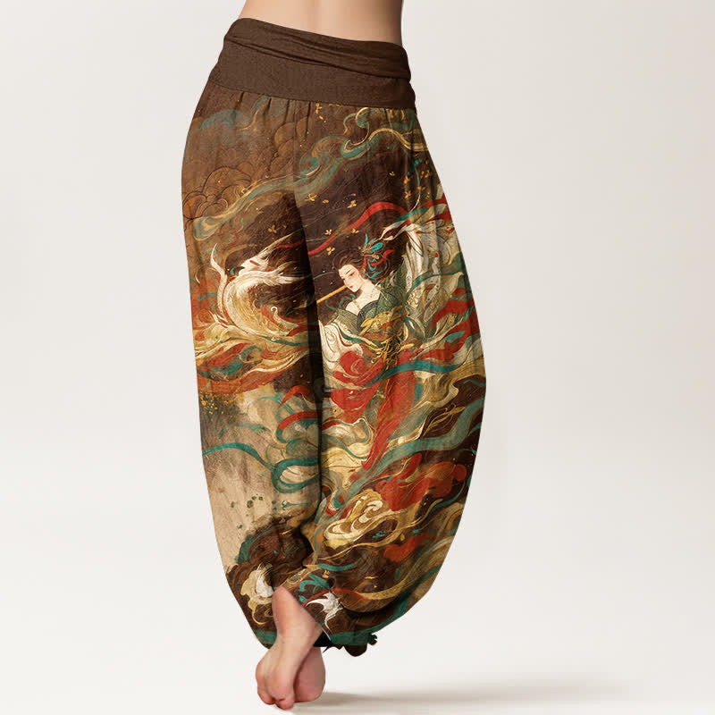 Buddha Stones Cotton Dunhuang Oriental Figure Cloud Pattern Women's Elastic Waist Harem Pants - image 6