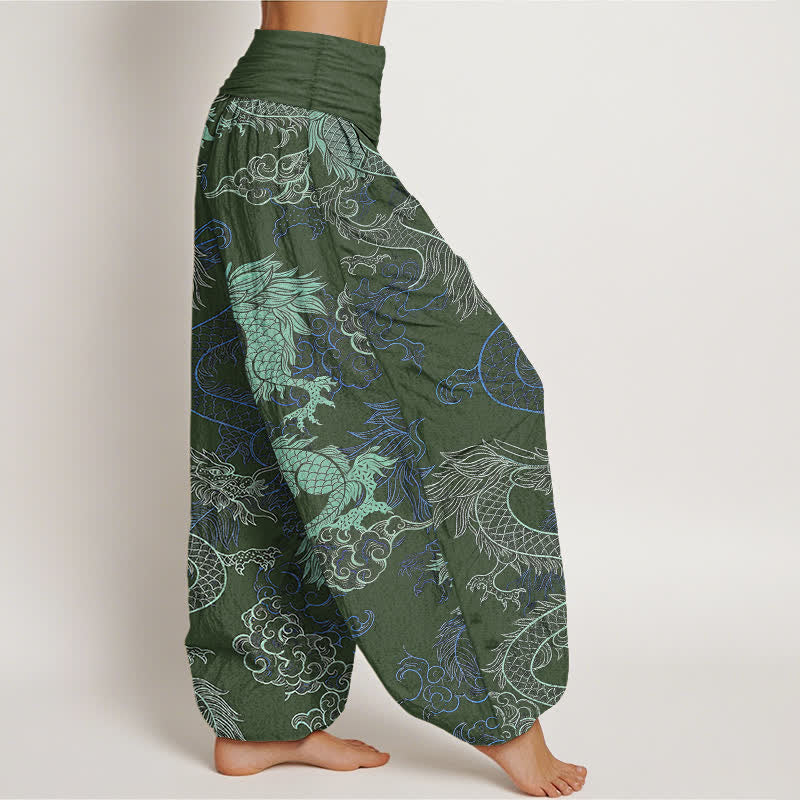 Buddha Stones Cotton Azure Dragon Pattern Women's Elastic Waist Harem Pants - image 7