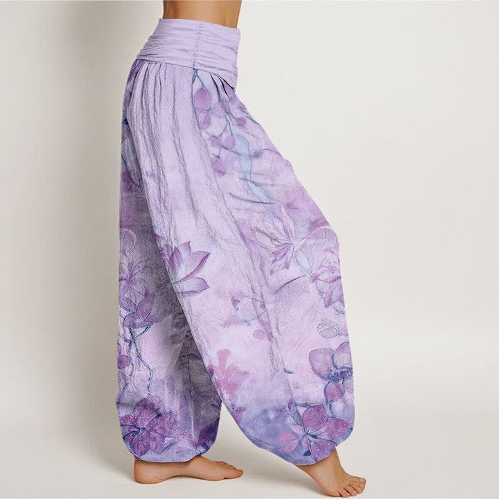 Buddha Stones Cotton Lotus Bloom Dragonfly Pattern Women's Elastic Waist Harem Pants - image 7