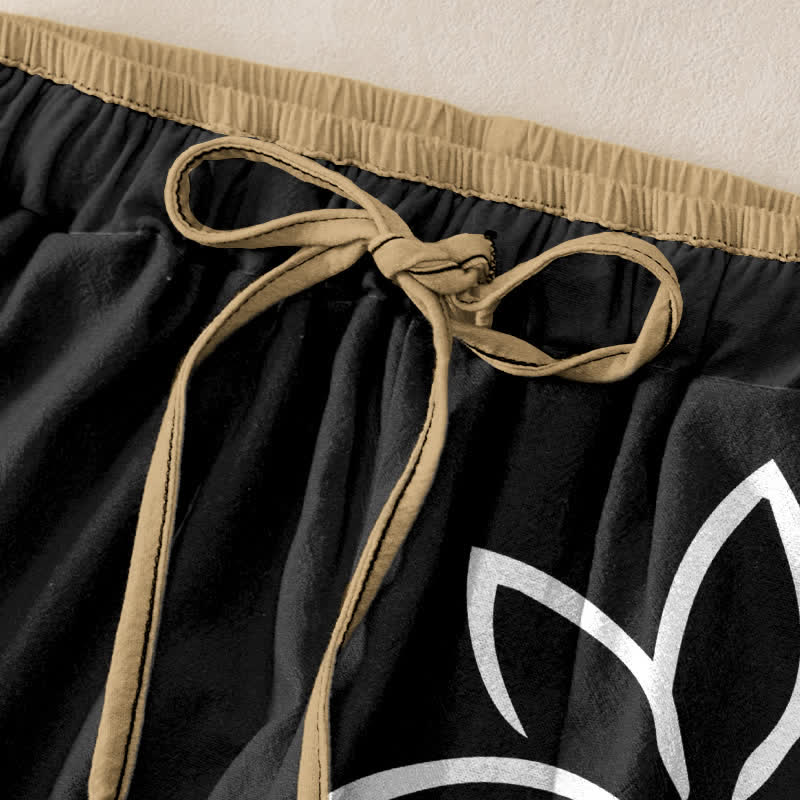 Buddha Stones Pure Cotton Lotus Om Pattern Women's Elastic Waist Pants With Pockets - image 1