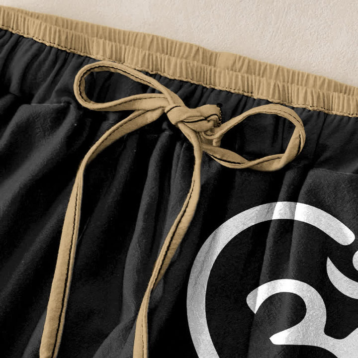 Buddha Stones Pure Cotton Zen Om Heart Pattern Women's Elastic Waist Pants With Pockets - image 1