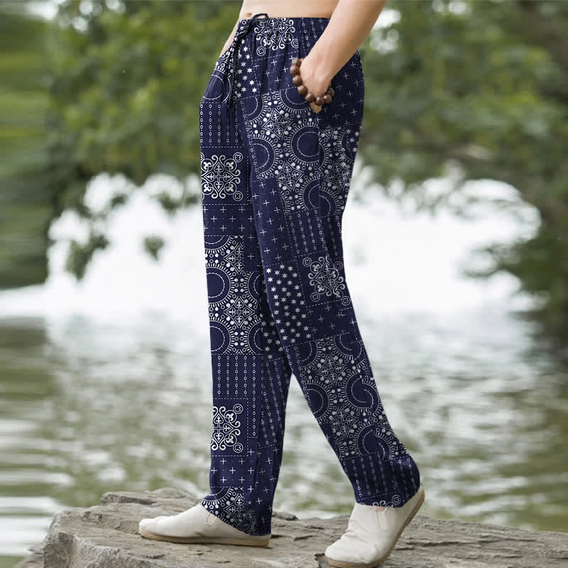 Buddha Stones Cotton Bohemian Bandana Pattern Men's Tapered Pants With Pockets - image 1