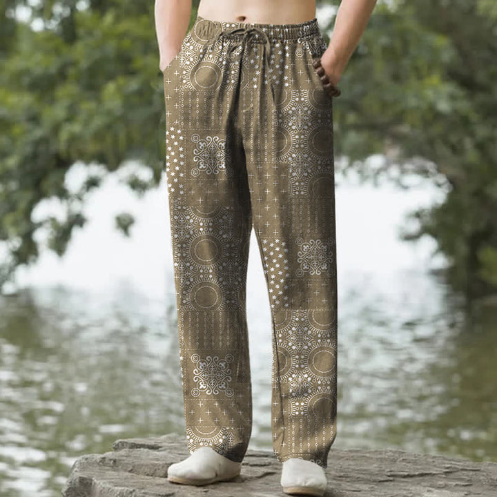 Buddha Stones Cotton Bohemian Bandana Pattern Men's Tapered Pants With Pockets - DarkKhaki - US/UK/AU50，EU60 (5XL) - image 4