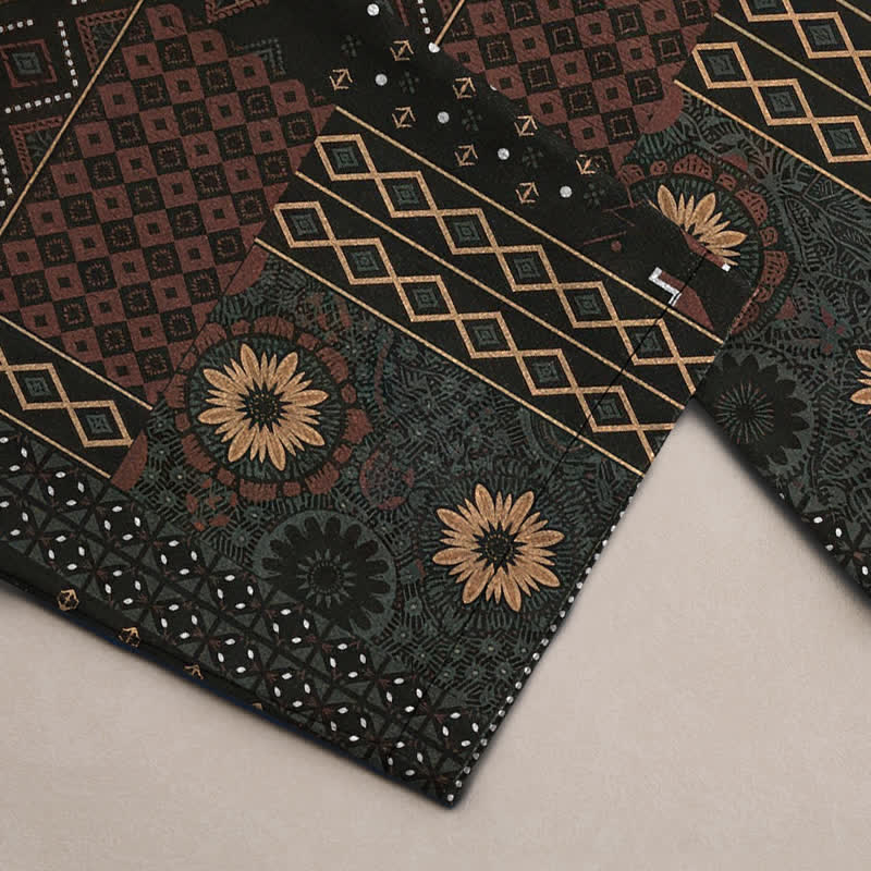 Buddha Stones Cotton Bohemian Floral Geometric Pattern Men's Tapered Pants With Pockets - image 3
