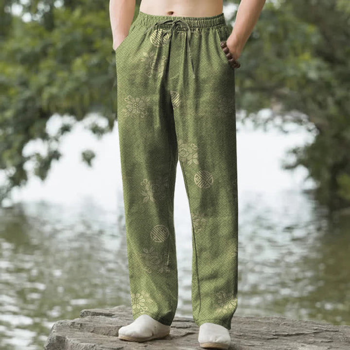 Buddha Stones Cotton Geometric Tribal Pattern Men's Tapered Pants With Pockets - YellowGreen - US/UK/AU50，EU60 (5XL) - image 6