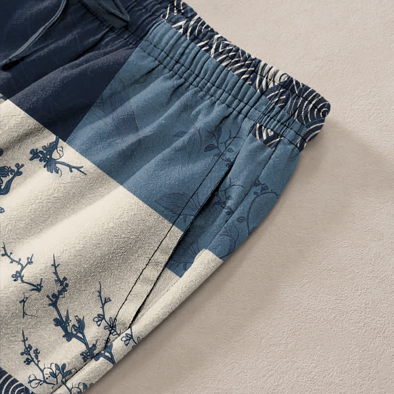 Buddha Stones Cotton Patchwork Wave Floral Pattern Men's Tapered Pants With Pockets - image 2