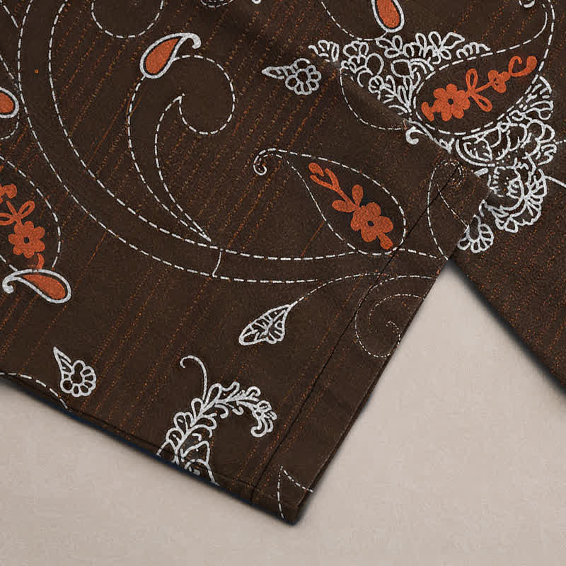 Buddha Stones Cotton Bohemian Floral Vine Pattern Men's Tapered Pants With Pockets - image 3