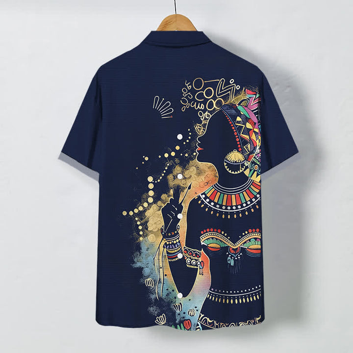 Buddha Stones Tribal Woman Silhouette Pattern Buttons Breathable Men's Short Sleeve Shirt - image 11