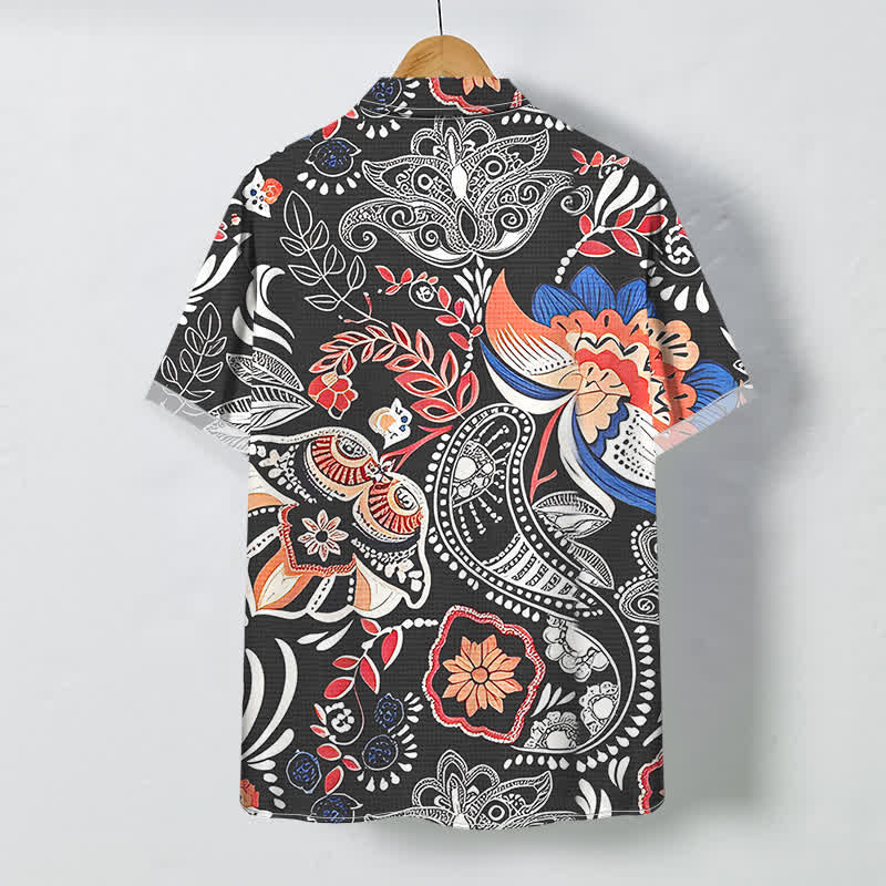 Buddha Stones Vintage Floral Paisley Pattern Buttons Breathable Men's Short Sleeve Shirt - image 1