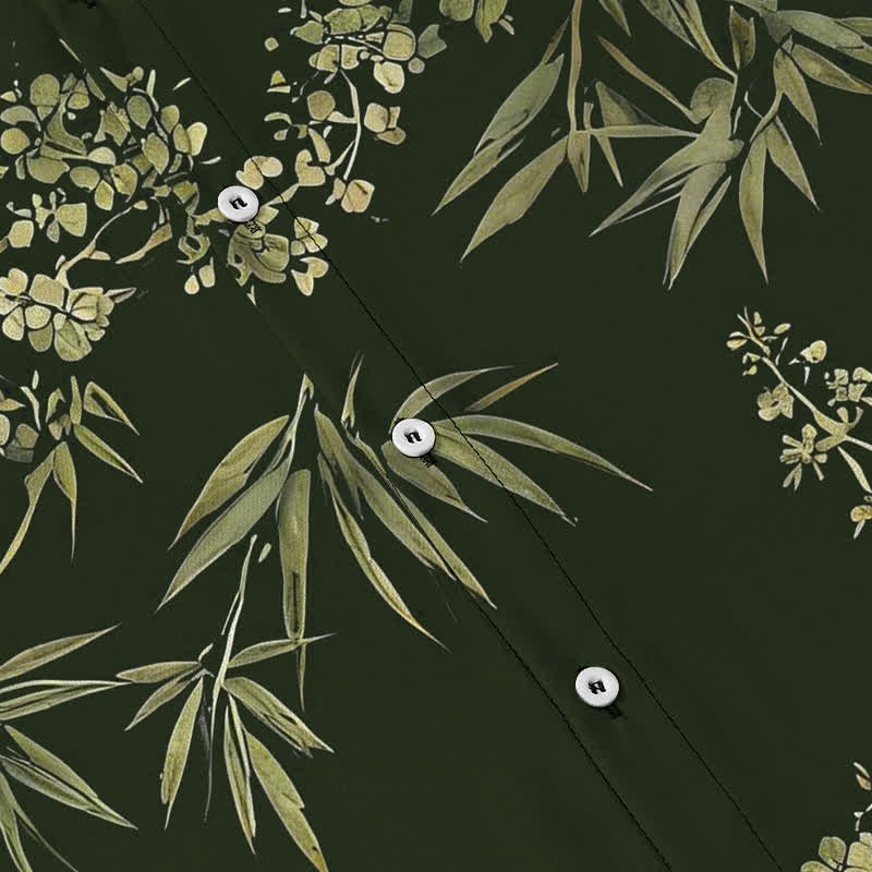 Buddha Stones Bamboo Plum Blossom Pattern Buttons Breathable Men's Short Sleeve Shirt - image 8