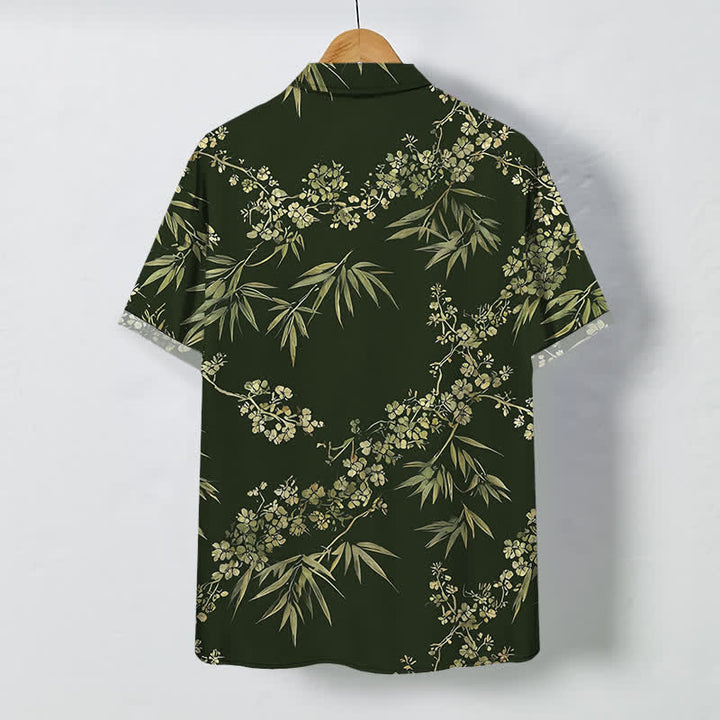 Buddha Stones Bamboo Plum Blossom Pattern Buttons Breathable Men's Short Sleeve Shirt - image 6