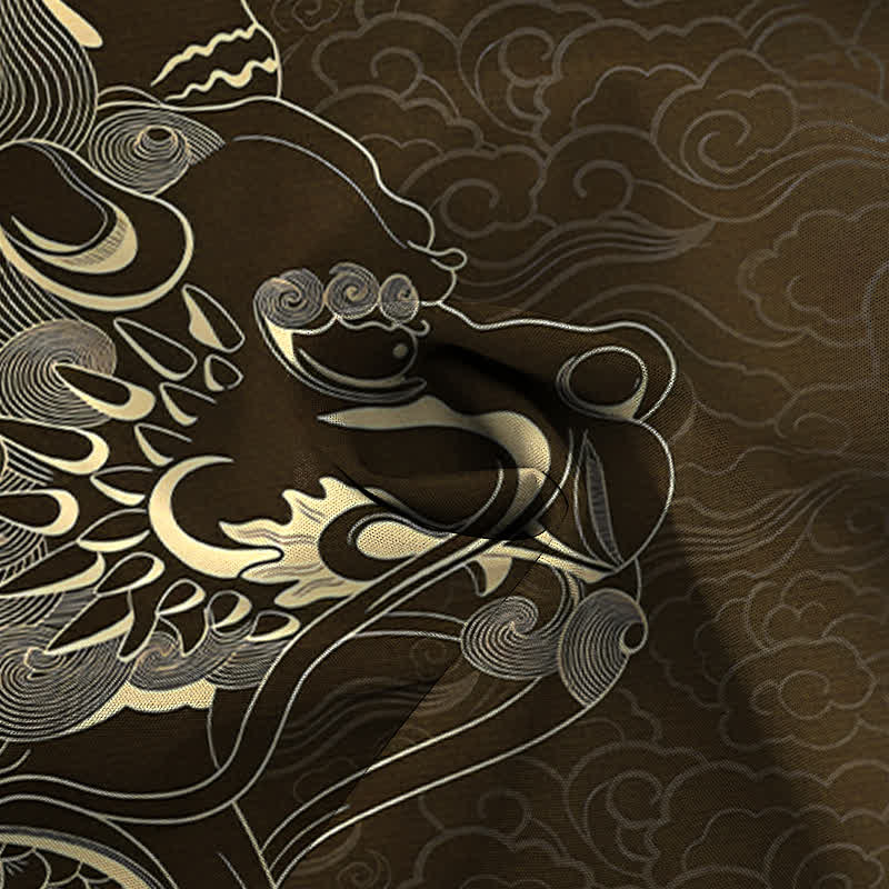 Buddha Stones Golden Dragon Cloud Pattern Buttons Wrinkle-resistant Men's Short Sleeve Shirt - image 9