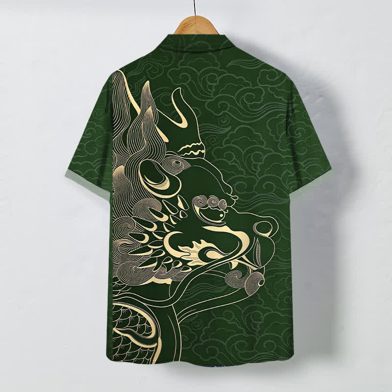 Buddha Stones Golden Dragon Cloud Pattern Buttons Wrinkle-resistant Men's Short Sleeve Shirt - image 11