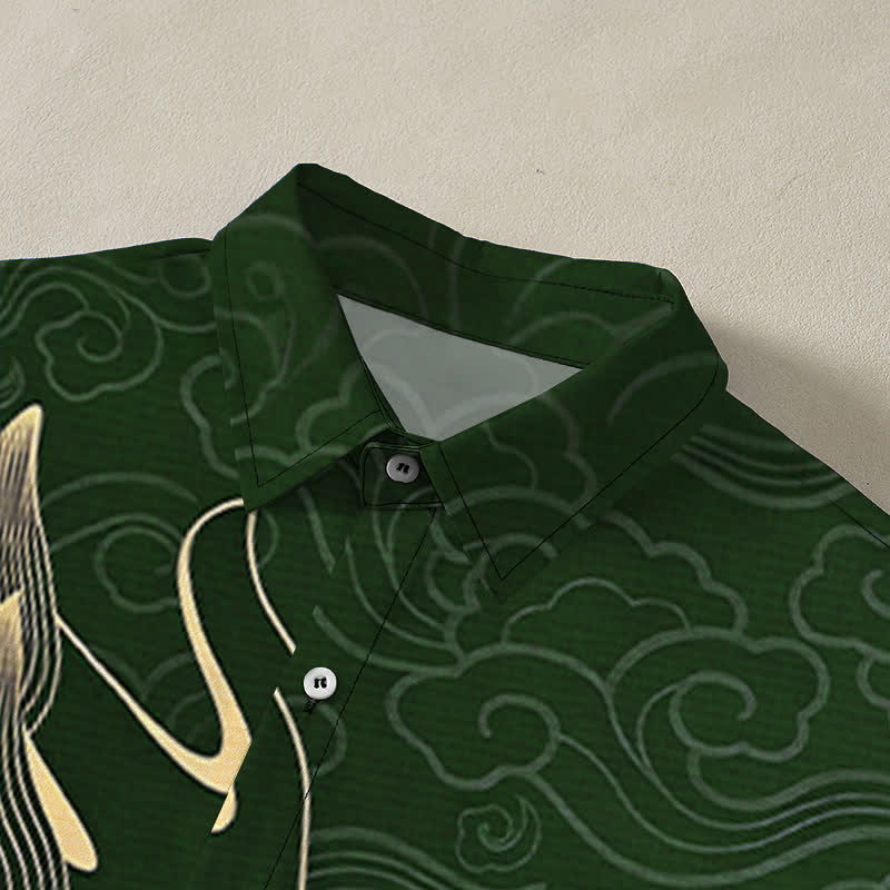 Buddha Stones Golden Dragon Cloud Pattern Buttons Wrinkle-resistant Men's Short Sleeve Shirt - image 12