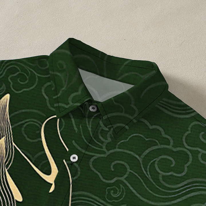Buddha Stones Golden Dragon Cloud Pattern Buttons Wrinkle-resistant Men's Short Sleeve Shirt - image 12