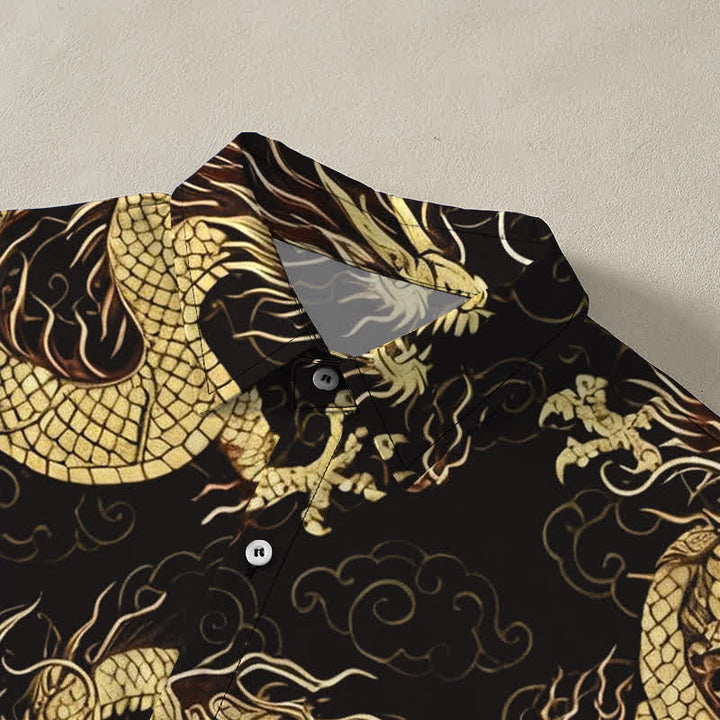 Buddha Stones Golden Dragon Cloud Pattern Buttons Wrinkle-resistant Men's Short Sleeve Shirt - image 2