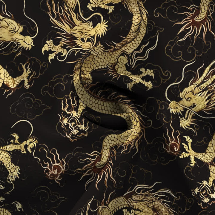 Buddha Stones Golden Dragon Cloud Pattern Buttons Wrinkle-resistant Men's Short Sleeve Shirt - image 4