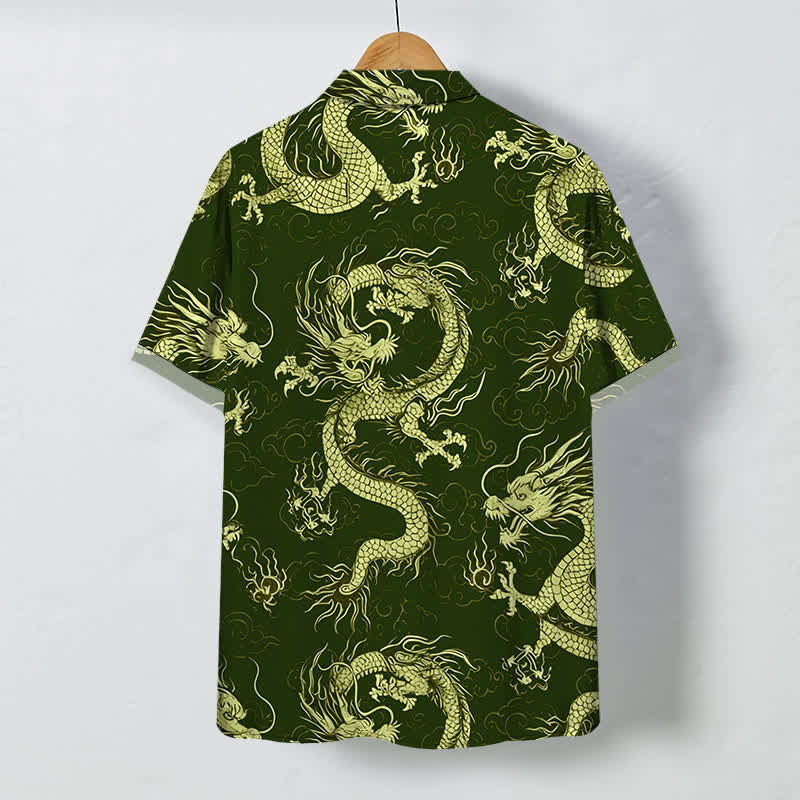 Buddha Stones Golden Dragon Cloud Pattern Buttons Wrinkle-resistant Men's Short Sleeve Shirt - image 6
