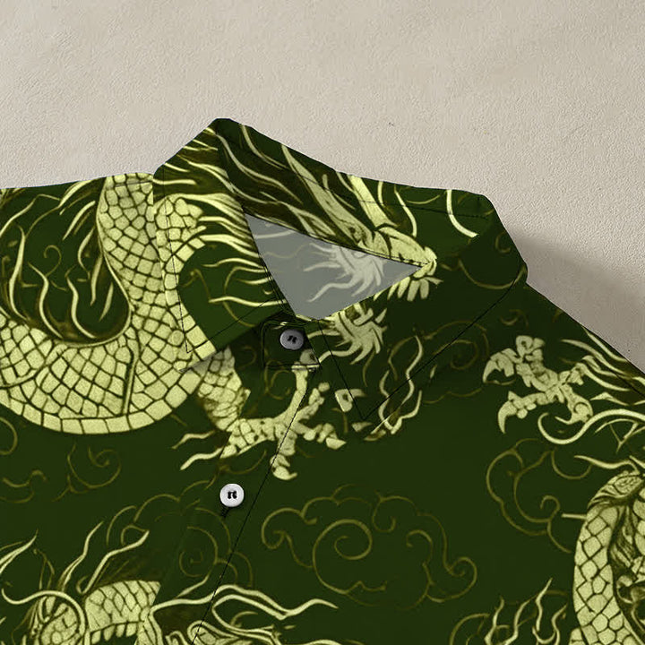 Buddha Stones Golden Dragon Cloud Pattern Buttons Wrinkle-resistant Men's Short Sleeve Shirt - image 7