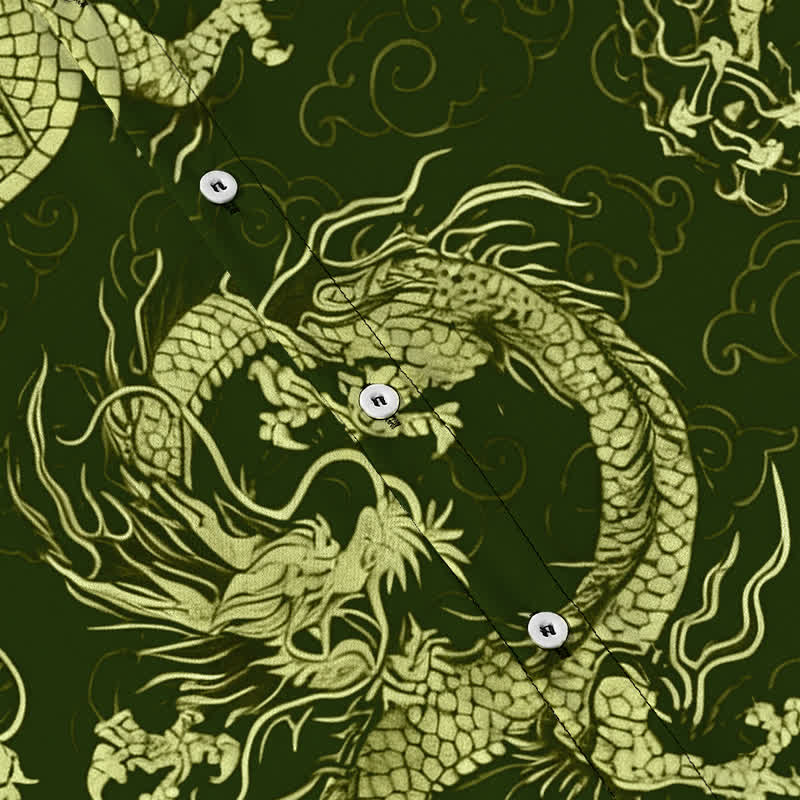 Buddha Stones Golden Dragon Cloud Pattern Buttons Wrinkle-resistant Men's Short Sleeve Shirt - image 8