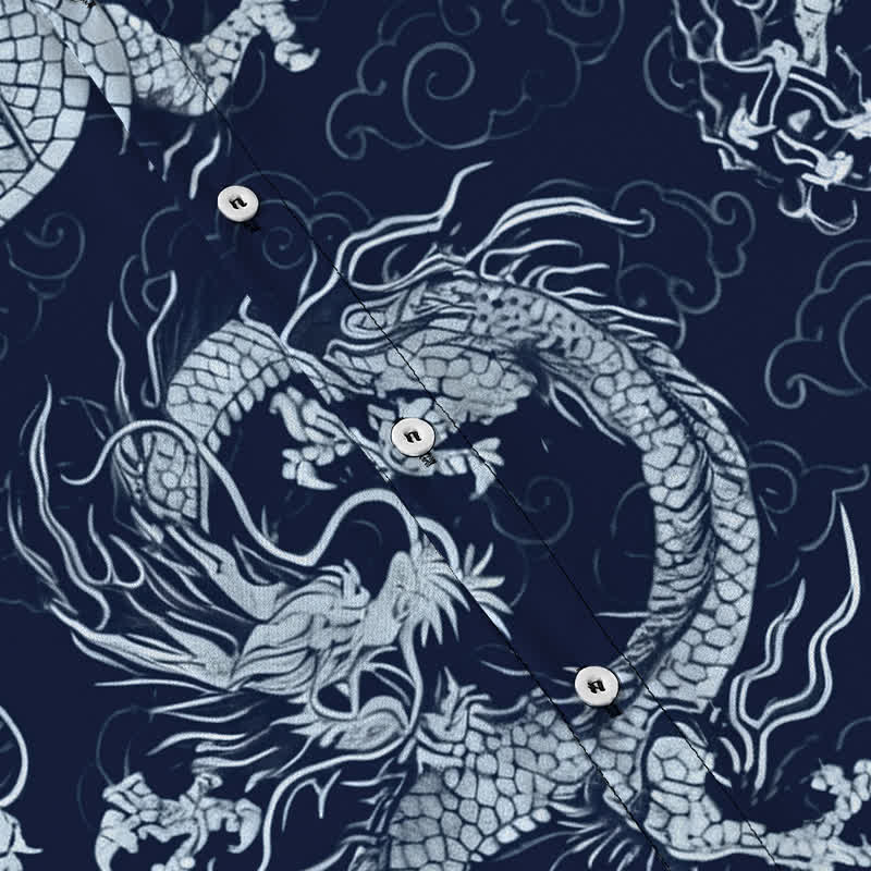 Buddha Stones Golden Dragon Cloud Pattern Buttons Wrinkle-resistant Men's Short Sleeve Shirt - image 13