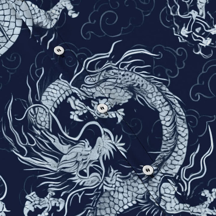 Buddha Stones Golden Dragon Cloud Pattern Buttons Wrinkle-resistant Men's Short Sleeve Shirt - image 13