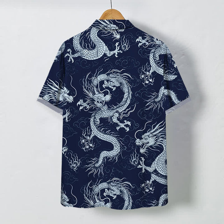 Buddha Stones Golden Dragon Cloud Pattern Buttons Wrinkle-resistant Men's Short Sleeve Shirt - image 11