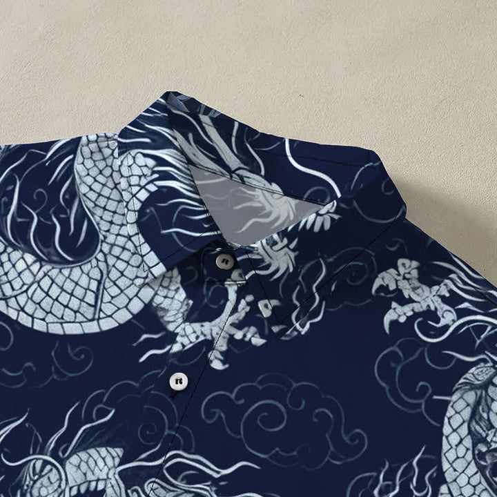 Buddha Stones Golden Dragon Cloud Pattern Buttons Wrinkle-resistant Men's Short Sleeve Shirt - image 12