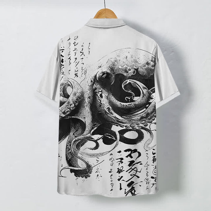 Buddha Stones Japanese Octopus Calligraphy Pattern Buttons Wrinkle-resistant Men's Short Sleeve Shirt - image 7