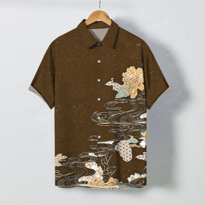 Buddha Stones Lotus Wave Cloud Pattern Buttons Breathable Men's Short Sleeve Shirt - SaddleBrown - US/UK/AU48，EU58 (4XL) - image 10